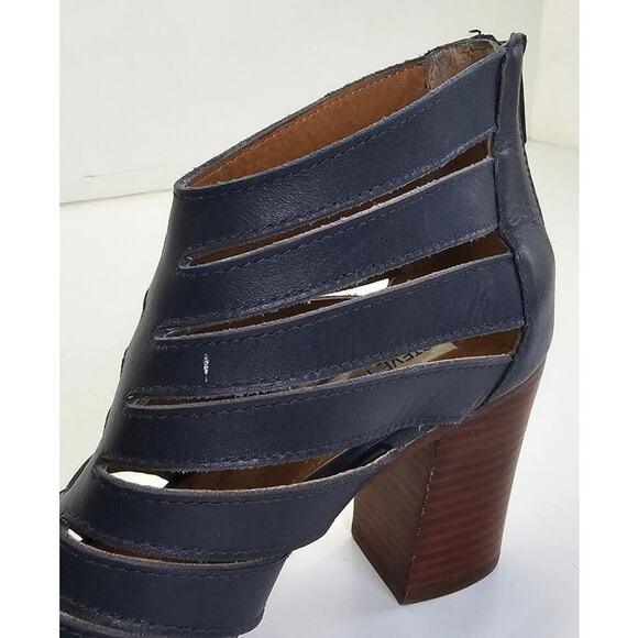 Steve Madden Strappy Sandals Blue Leather Cage Bootie Heels Vendetaa Womens 7.5B - Picture 8 of 10
